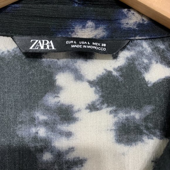 Zara Tunic Womens L Button Down Crinkle Tie-Dye Long Sleeve Pockets Loose Fit - Picture 7 of 13